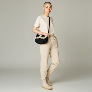 Old Navy Solid Black White Faux Fur trim mini Puffer Shoulder multi pocket Purse